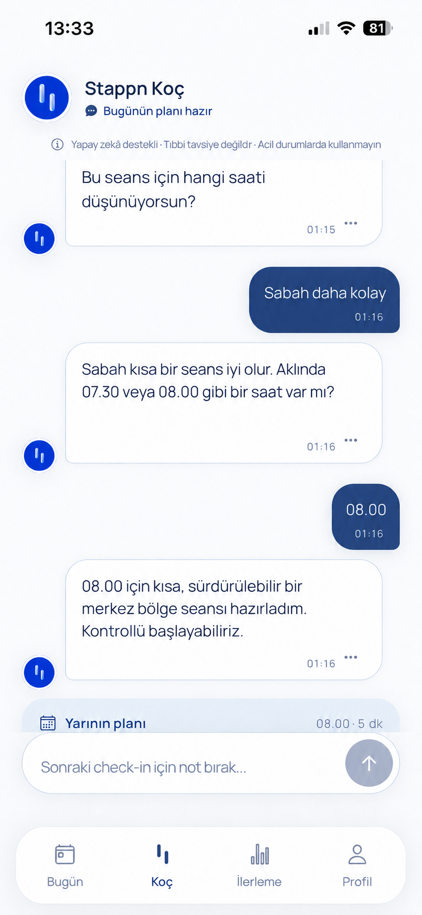 Stappn koç sohbeti ekranı