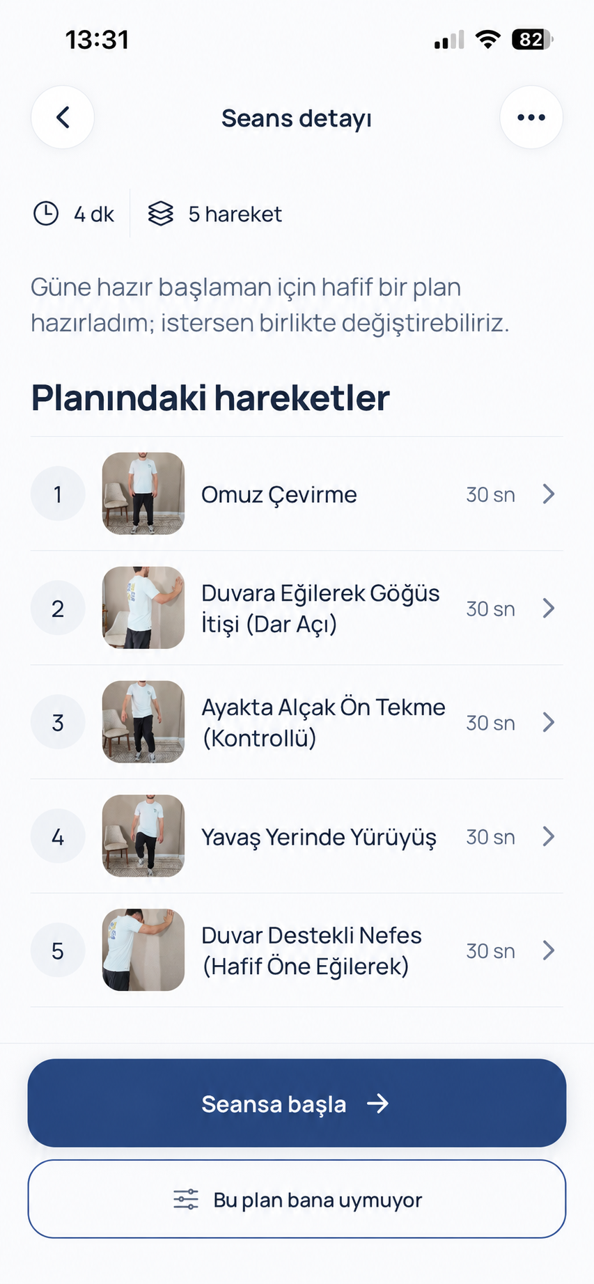 Türkçe Stappn seans planı ekranının temsili görseli