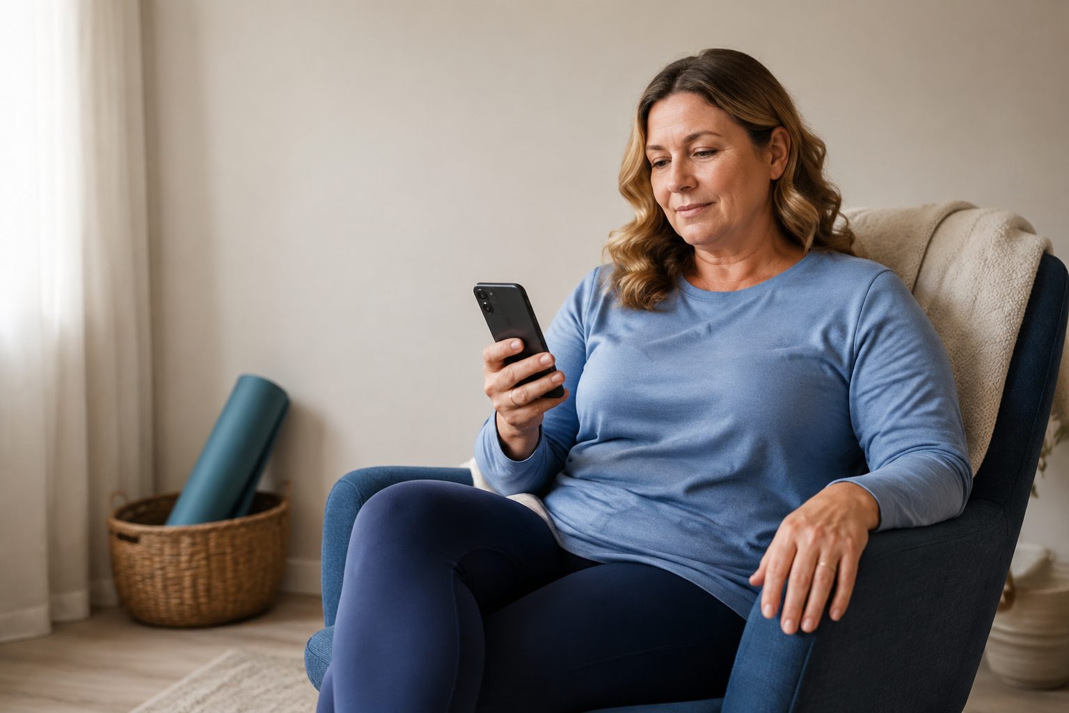 A person sitting at home taking a quiet moment to check in with themselves