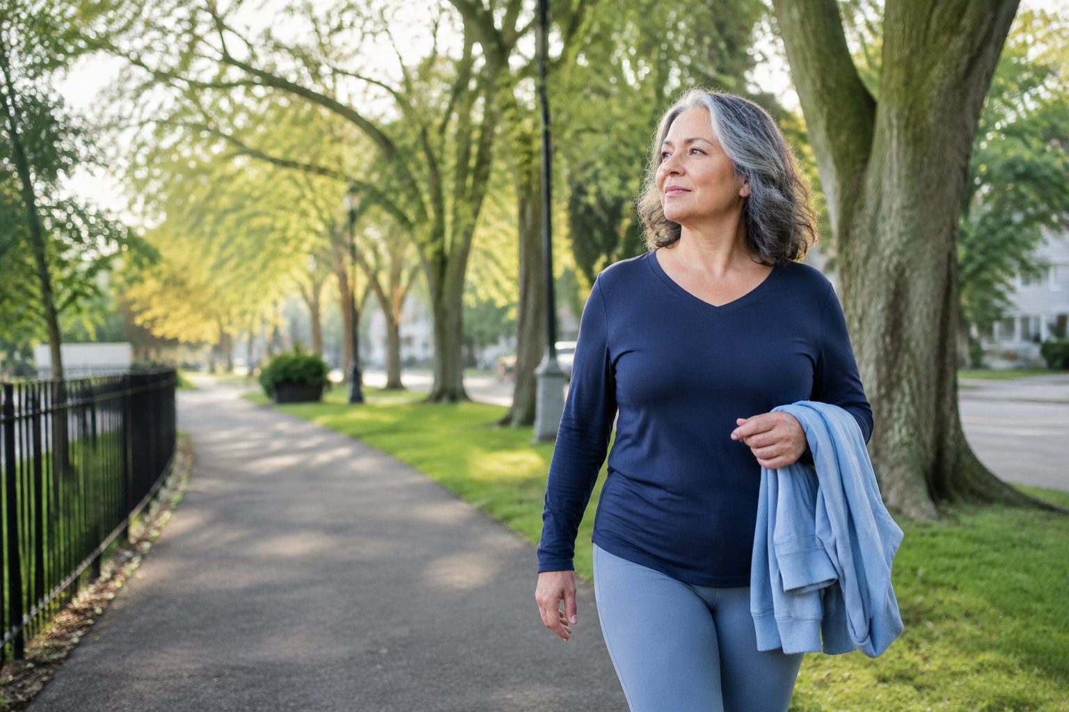 A person walking on a familiar neighbourhood path